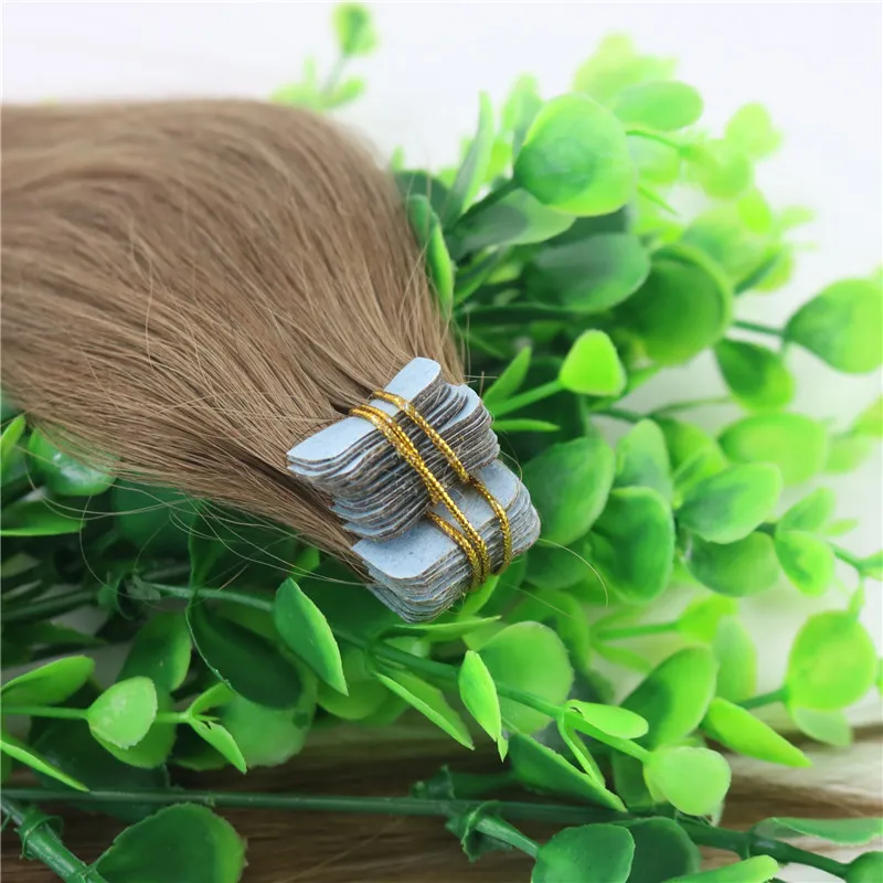 100g Tape In Human Hair Extensions Light Brown #8 Remy Tape Hair Extensions Skin Weft PU 14 16 18 20 22 24 INCH