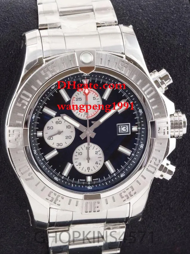 48mm hommes montres A13371 cadran noir bracelet en acier inoxydable lVK Quartzl chronographe travail montre pour hommes montres-bracelets261z