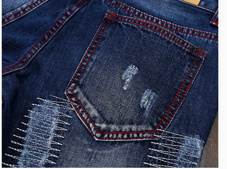 2842 big euro true size distressed holes jeans men ripped jean pants adult blue trousers male vintage blue black denim