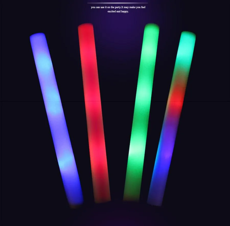 25 pezzi / lotto LED Stick in schiuma Colorati manganelli lampeggianti illuminazione 48 cm Rosso Verde Blu Light-Up Stick Festival Decorazione del partito Concerto P2827