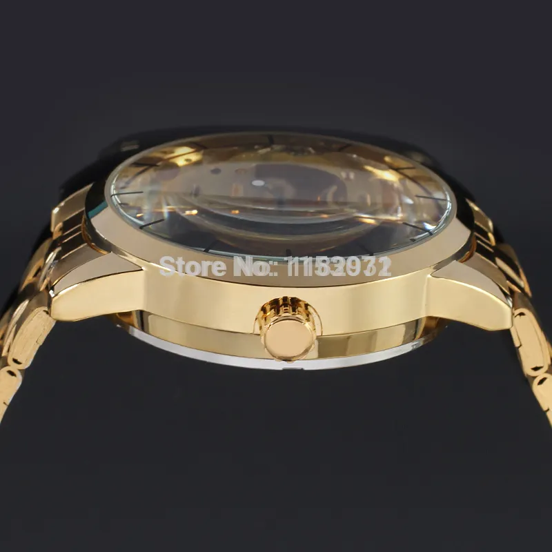 Мужские часы Winner, лучший бренд, роскошные автоматические часы со скелетом, золотая фабрика, браслет из нержавеющей стали, наручные часы268G