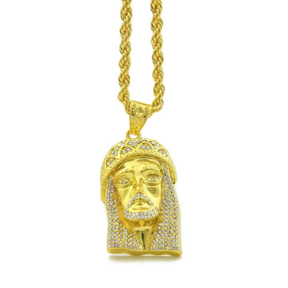 18K Gold Plated JESUS Christ Piece Head Face Hip Hop Pendant Necklace Chain For Men Women Trendy Holiday Accessories271j