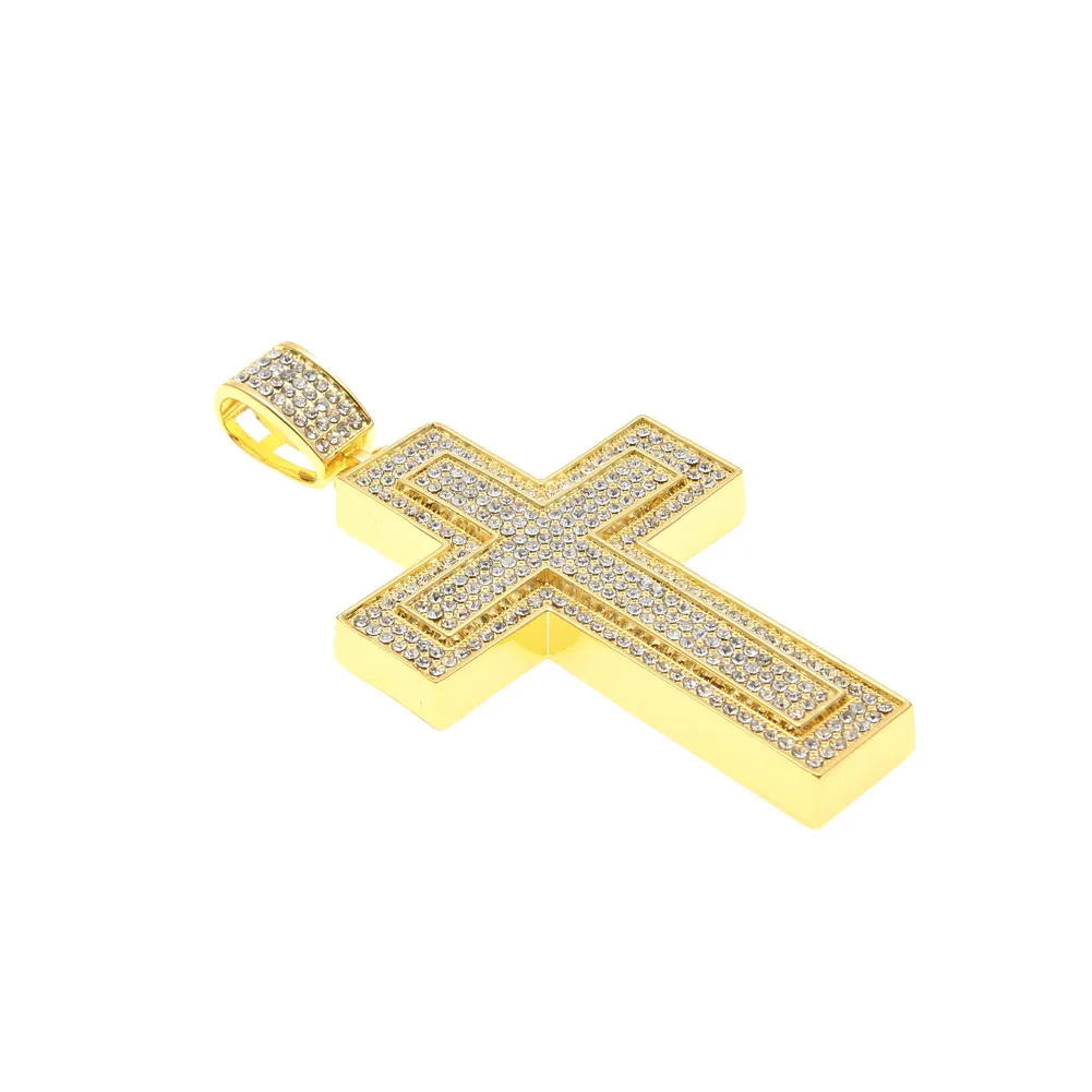 Hommes catholique argent plaqué or croix pendentif collier mode rock style double crucifix pierre claire bijoux chrétiens pour femmes 246E