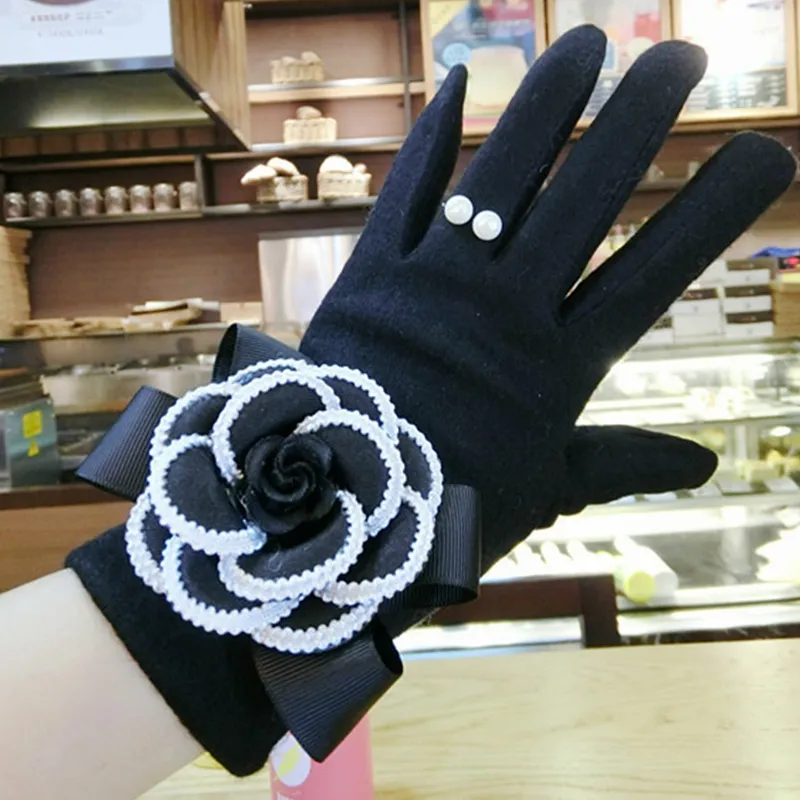 Whole-lovs Winter Frauen Handschuhe Für Touchscreen Kaschmir Fäustlinge Weibliche Große Blume Warme Wolle Handschuhe Frauen Fahren Gloves323v