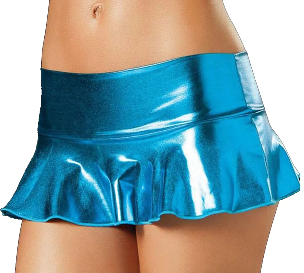 Women's Stylish Low Waist Sexy Skirt Ruffle Shiny Metallic Exotic Mini Skirt Stage Costume