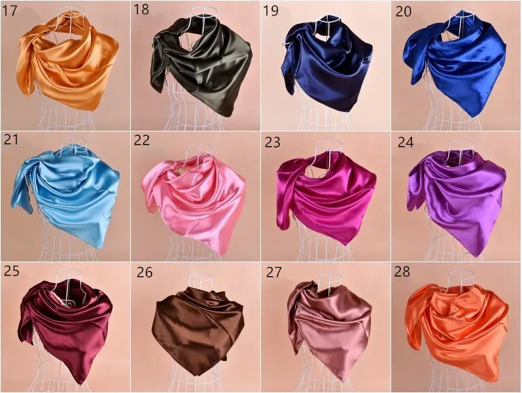 Sólido cetim royan seda Hijabs lenço quadrado lenço lenços 90 90 cm 50 peças lote #2086188a