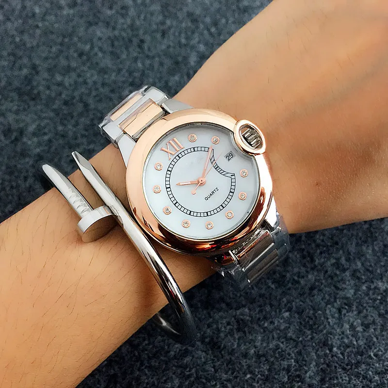 Woman Quartz Watches Literales Rhinestones Inlay Scale Mark Dial Moda Full Steel Mard Wristwatches Calendar Quartz Watches280J