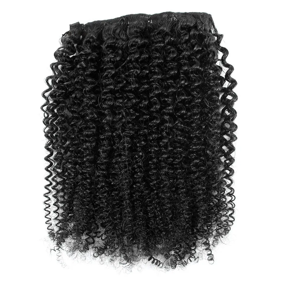 African American Afro Kinky Curl Clip In Hair Extensions 16 Clips Peruvian Human Hair Natural Black Kinky Curly Clip In Hair Extensions