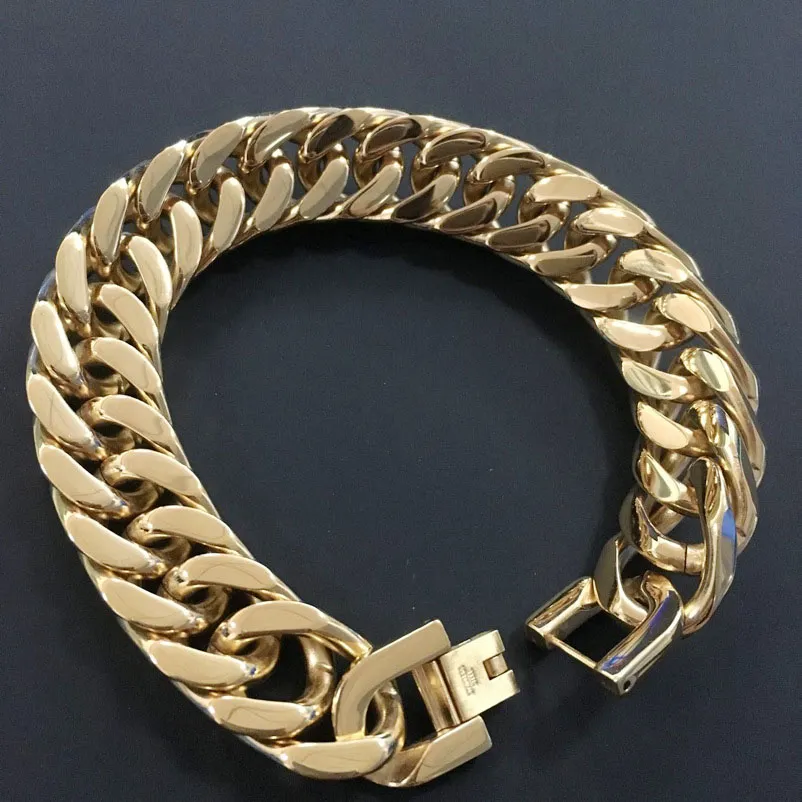 Titanium Steel Men Jewlery Fashion Cuban Link Bracelets Punk Bangle Ed Pulsera Gold Silver 22cm 1 5cm2497