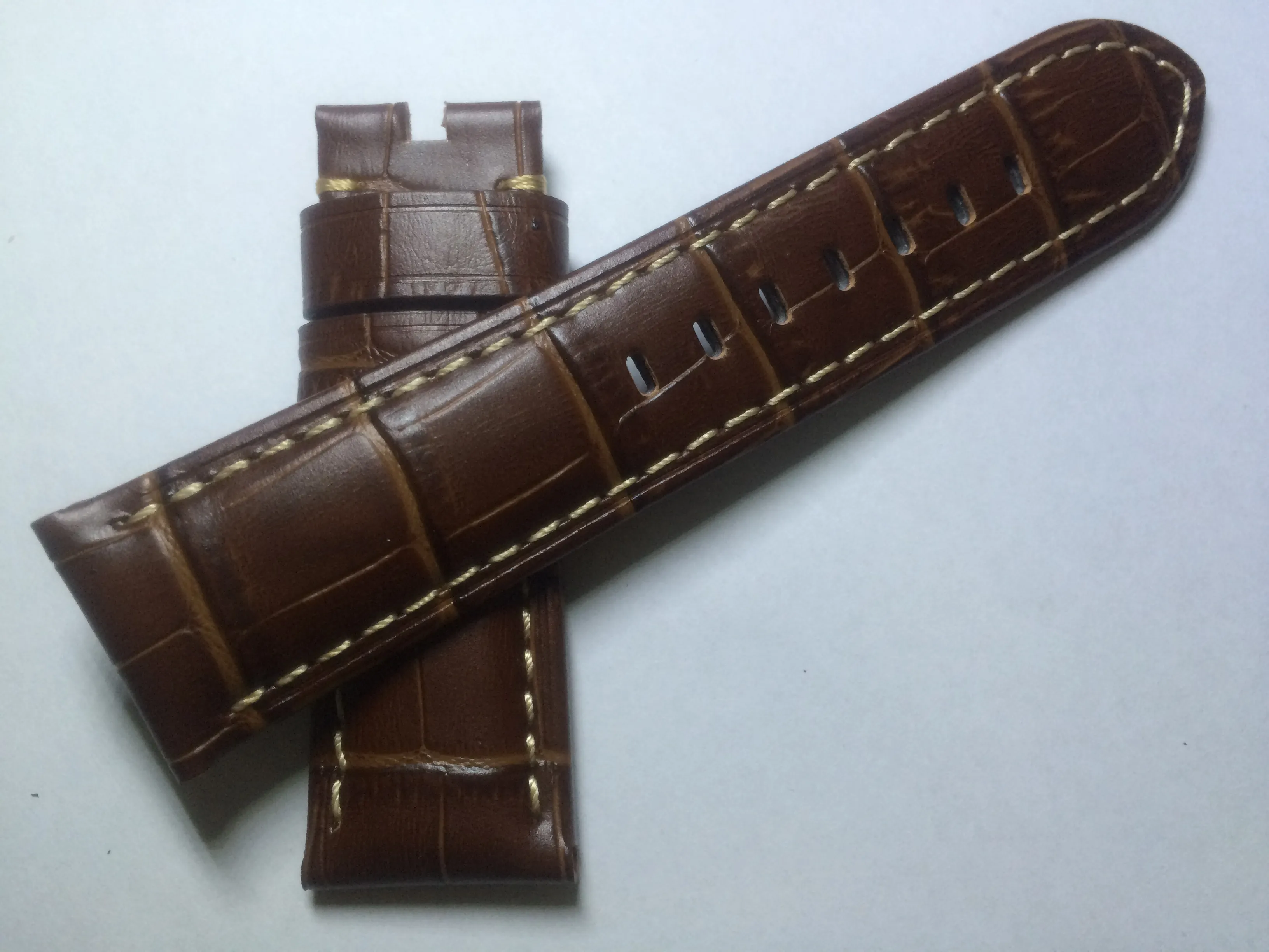 New 24mm Mens Black Brown Leather Watchband crocodile texture First class quality 274T