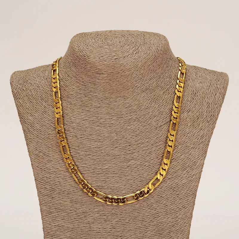 Mode 18k massivt gult guldfylld mäns eller kvinnor trendiga armband 21 cm 60 cm halsband set figaro chain watch länk set251e