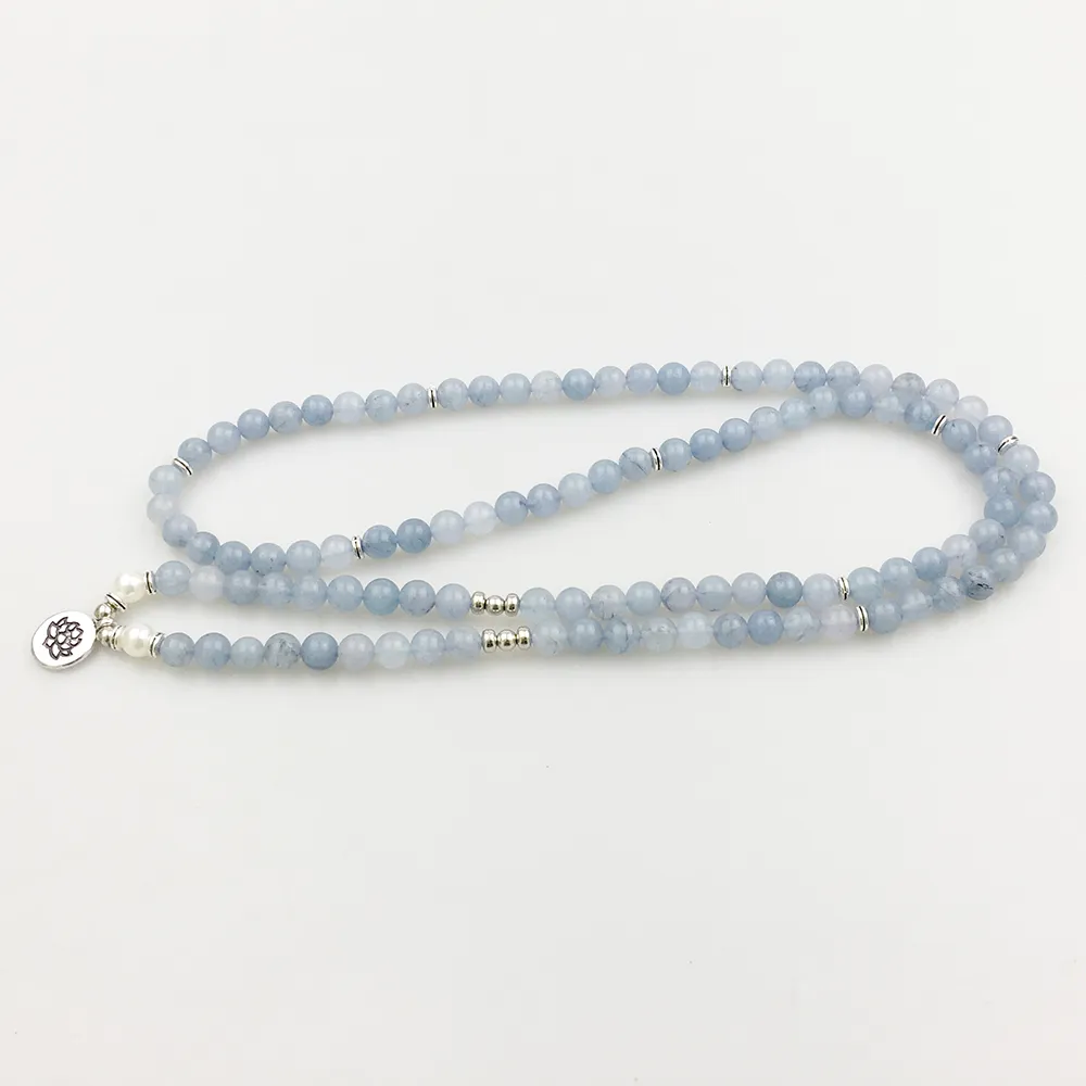 SN1205 Design Mulheres 8 mm pedra azul 108 Mala contas pulseira ou colar de lótus charme pulseira de yoga
