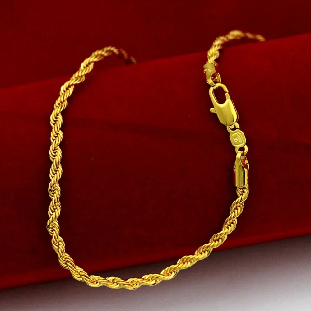 Collier à corde solide de chaîne de nœuds 18K Collier collier à hommes remplis d'or jaune 18 pouces247z