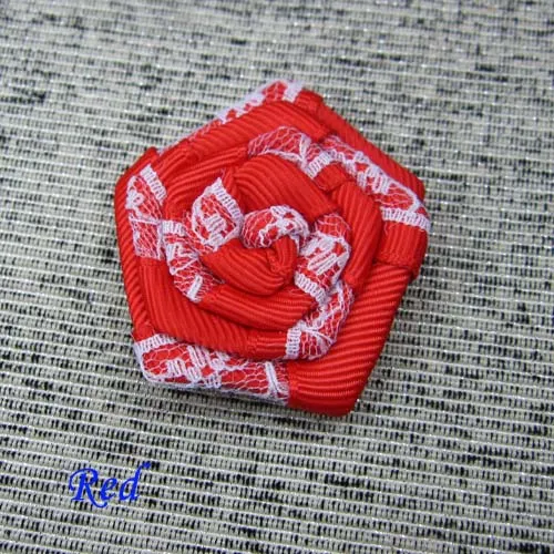 Envío gratis! 24 unids / lote hecho a mano DIY Grossgrain cinta Rose encaje flor del pelo de seda flor accesorios de moda