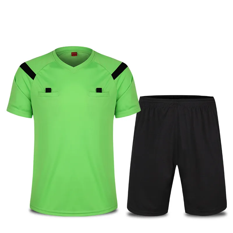 Conjunto de terno de árbitro de futebol de cor sólida camisa de árbitro de futebol equipamento de manga curta masculino e feminino competição profissional camiseta249w