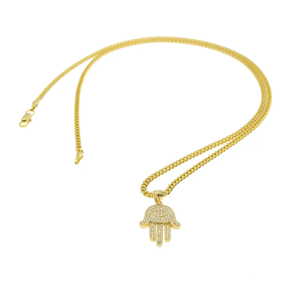 Циркон Фатима ручной кулон золотого цвета медный материал блестящий кристалл удачи рука ладонь ожерелье цепочка для женщин208H