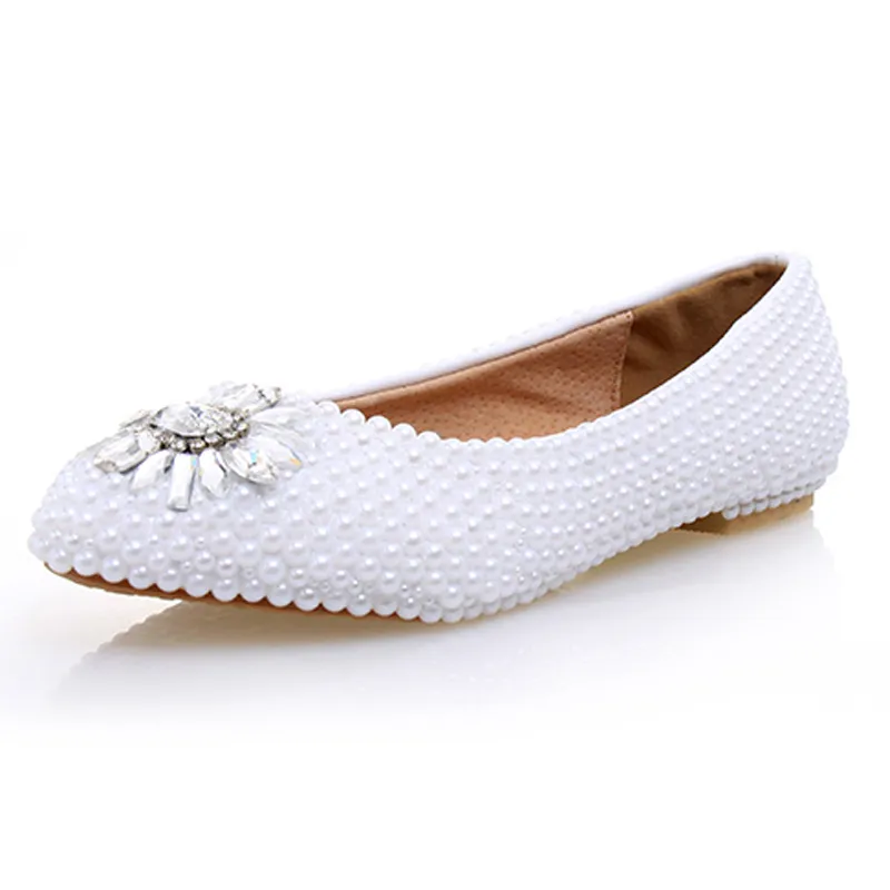 Chaussures de mariage à talons plats en perles blanches, chaussures confortables de demoiselle d'honneur, robe formelle de mariée, chaussures de danse de bal de promo 3111