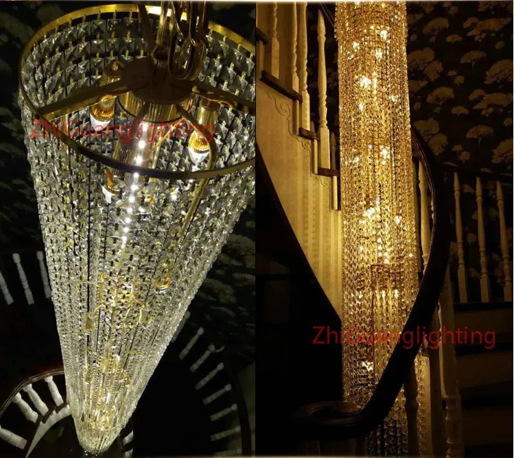 大きな長いクリスタルシャンデリアライトランパダLEDプロジェクトの廊下の階段のためのエルクリスタル照明ランプchandeliers196d