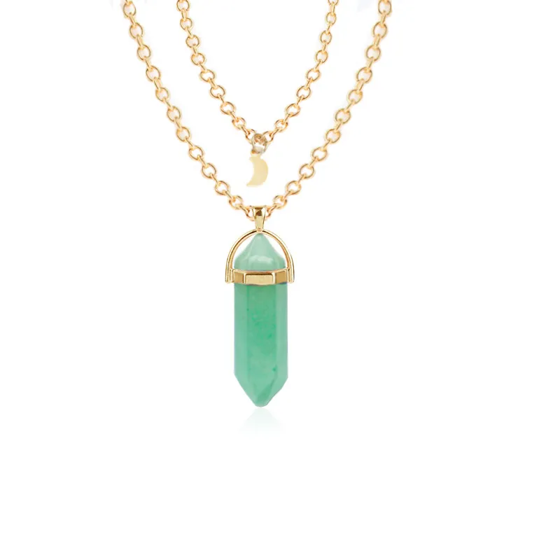 2-en-1 couleur or cristal naturel pierre pendentif collier mode opale pendentif colliers pour femmes bijoux 12 pièces lot280Y