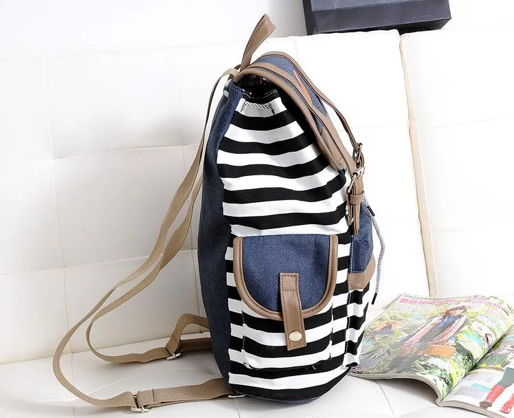 S5Q Women's Hasp Striped Bookbag Accessories Travel Rucksack Women Chirstmas School Bag Satchel Canvas Backpack AAACYV266t