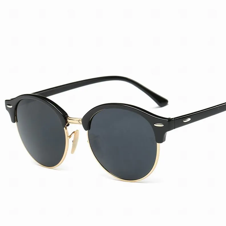 Stilvolle runde Sonnenbrille Frauen Halbrahmen Designer Spiegelte Brillen im Freien UV400 Sonnenbrille Top -Qualität für Damen mit Fällen 309c