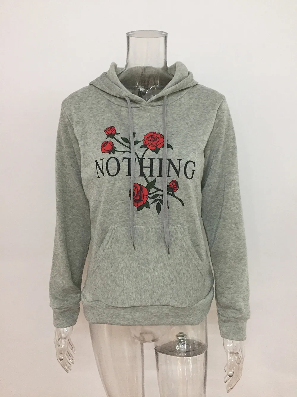 Women's Hoodies Sweatshirts NOTHING Printed Rose Flower Embroidery Long Sleeve White Gray Size S M L XL Hooded Jacket Coat Femmes