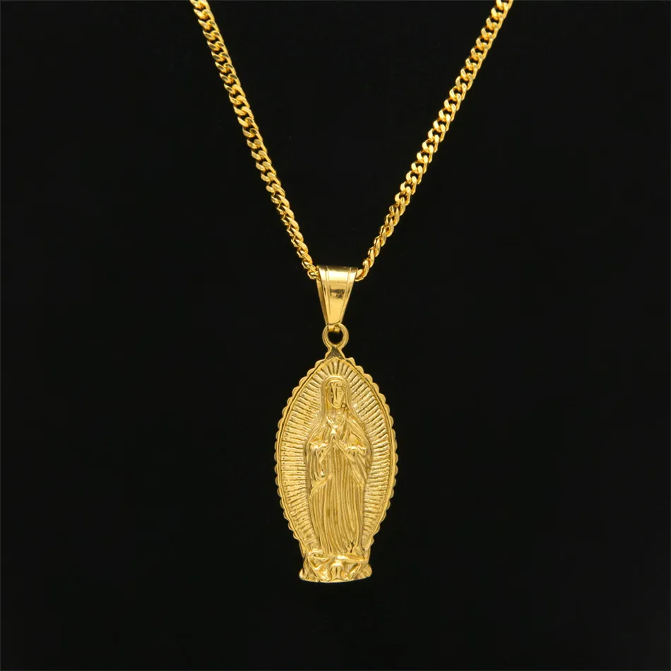 Hip Hop Men Kobiety ze stali nierdzewnej 24K Gold Kolor Punk Virgin Mary Naszyjnik 24 Cuban Mash