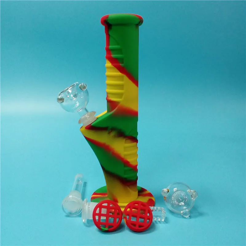 Rasta Mini Silicone Water Bongs Ten Colors With 14mm Glass Set Water Pipes Unbreakable Bongs Bubbler Pipes