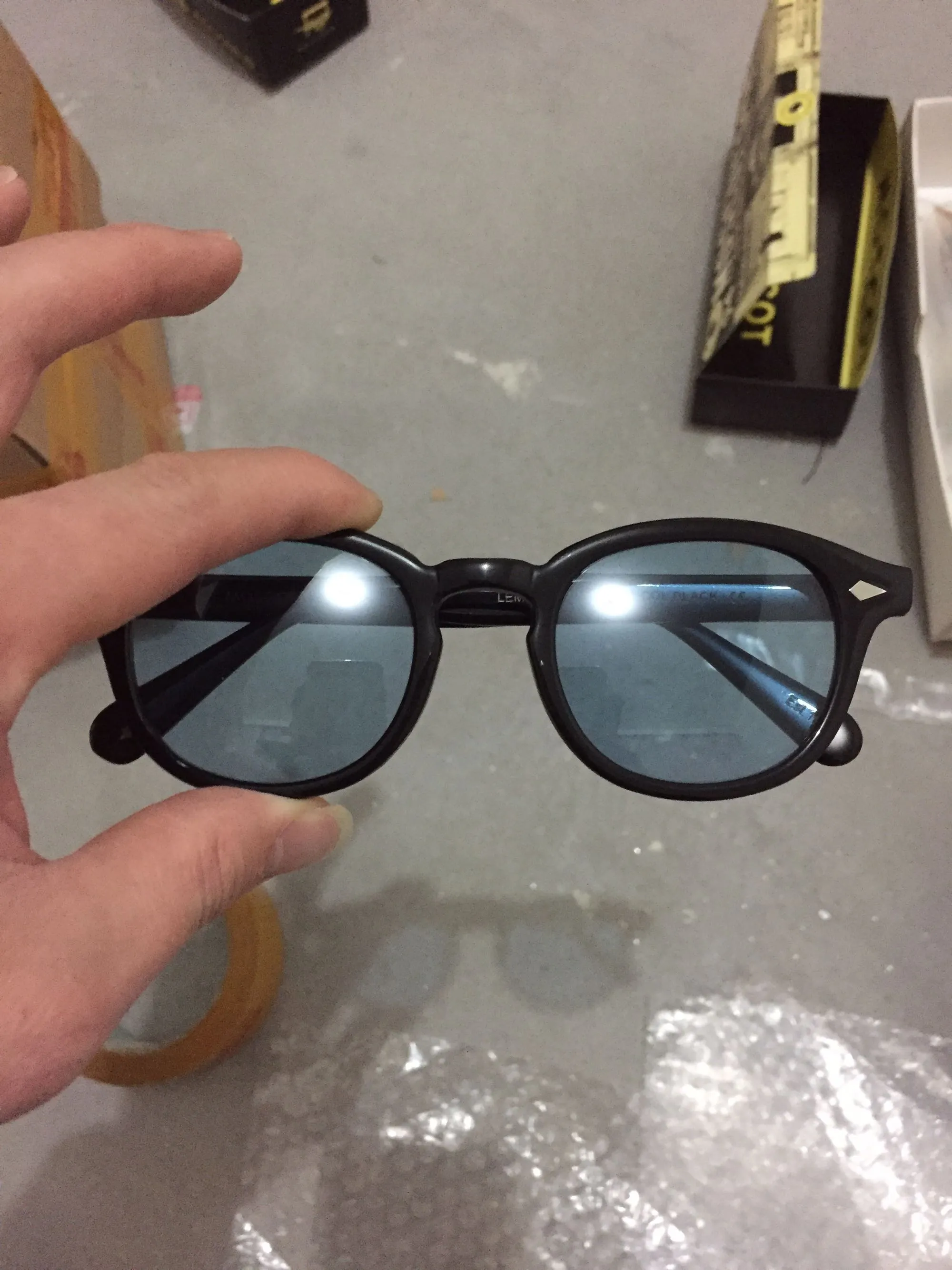 2017 Retro Vintage Johnny Sonnenbrille in Schildpatt und Schwarz mit blauen Gläsern, runde Sonnenbrille für Männer und Frauen, Brillengestell, brandneu, fash271y