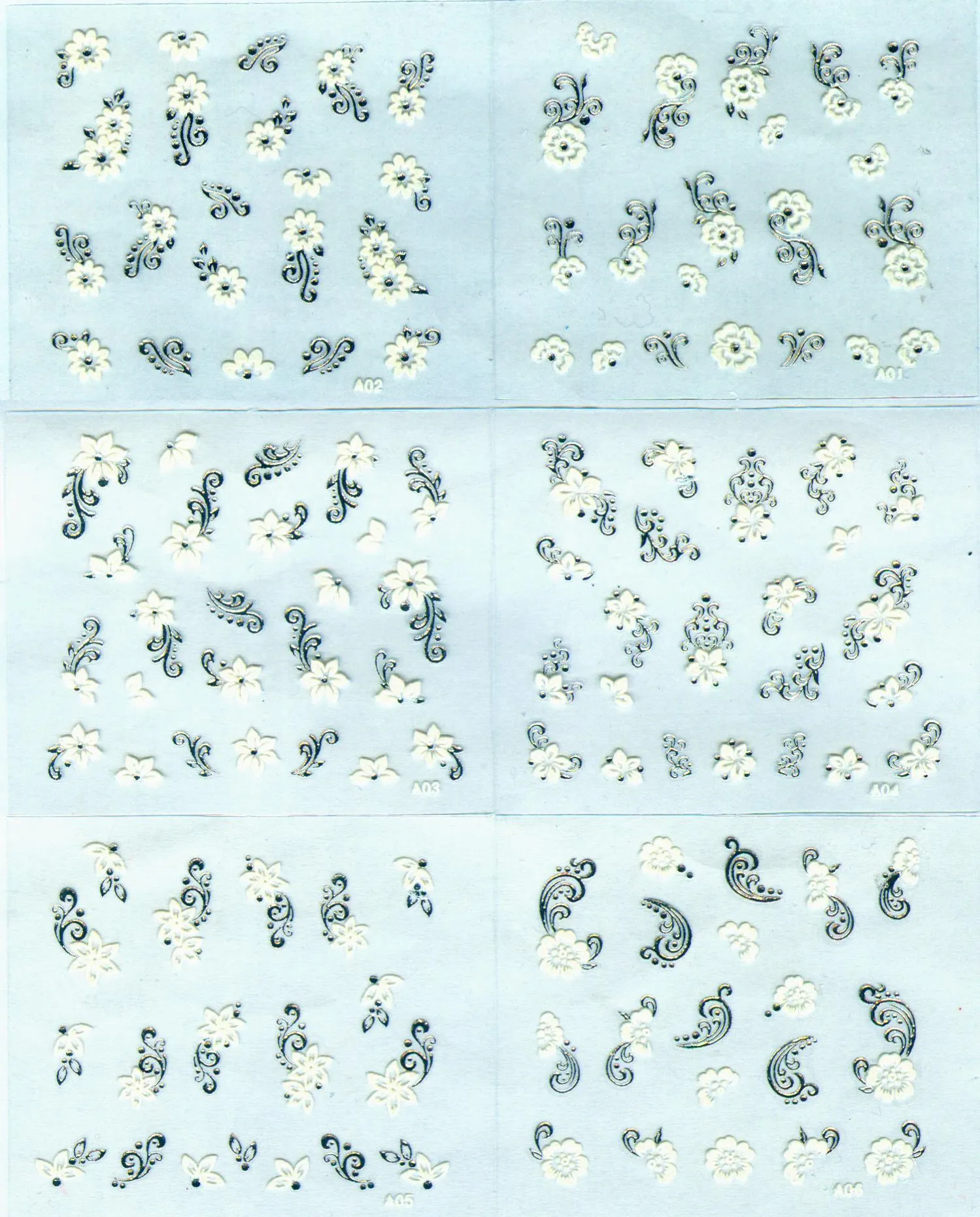 Nail Art Süslemeleri 3D Tırnak Mühür leri Gümüş + Beyaz Çiçek Dekor Nail Sticke A 01-30