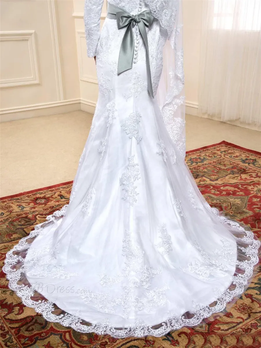 Arabic Kaftan Dubai High Low Wedding Gowns Custom Made Muslim Wedding Dresses High Neck Lace Beaded Long Sleeves With Hijab