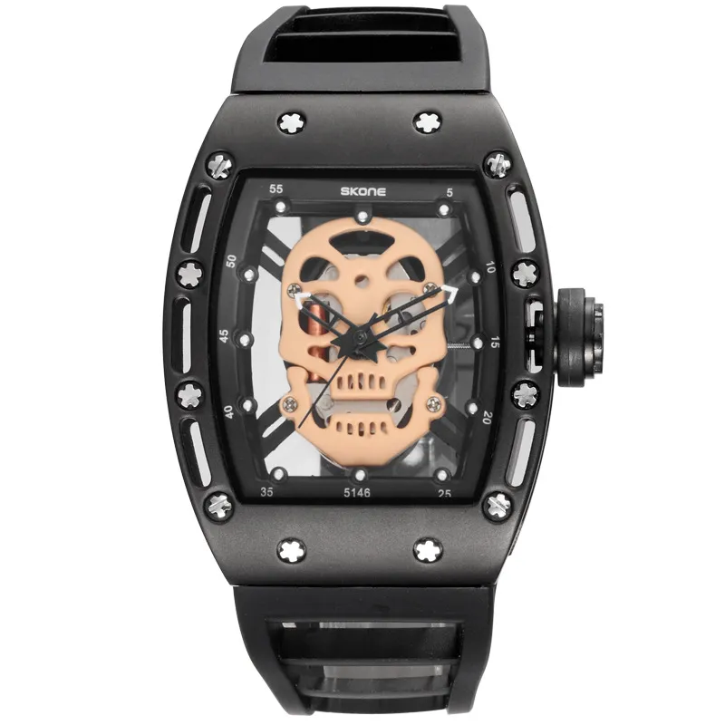 SKONE 2017 Brand Quartz Men Watches Pirate Skull Style Military Silicone Men Sports Wristwatch Waterproof Relogio Masculino2482