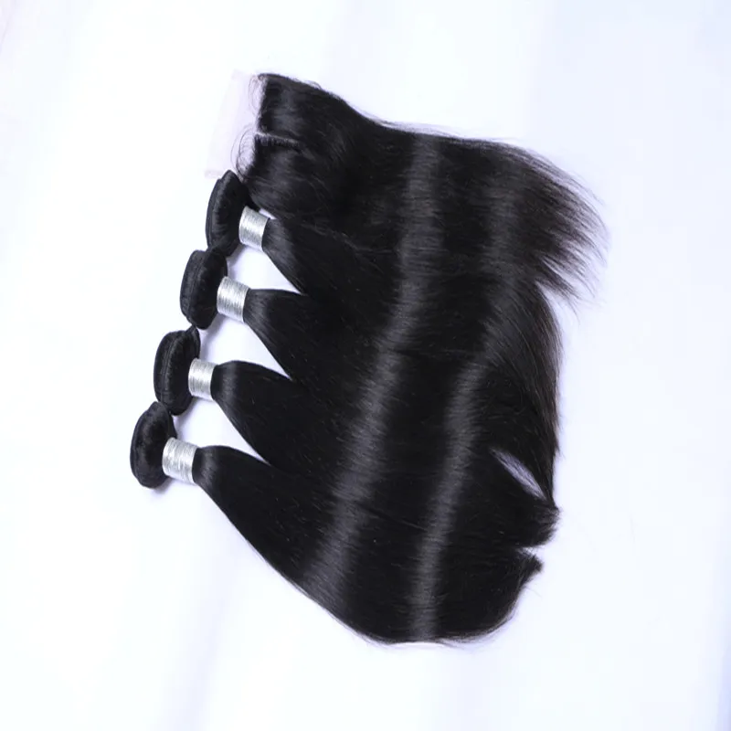 Cabello humano malayo con cierre de cabello humano sin procesar con cierre de encaje 4 unids por lote Cabello recto de Malasia con cierre