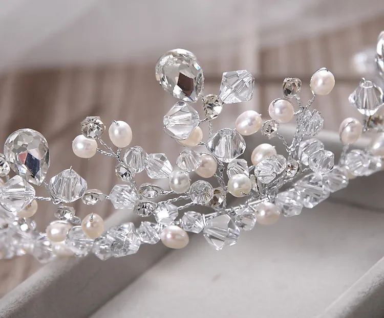 Brauthochzeitsschmucksachen künstliches Perlen-Tiara-Haarset der Braut-Kronen-Ohrring-Halsketten-Brautzusätze T1605