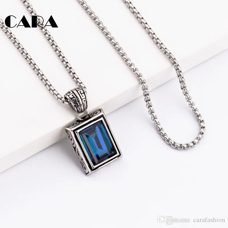 New Arrival Chic 316 stainless steel men necklace pendant Big square crystal hip hop punk necklace for men jewelry CAGF0219252S