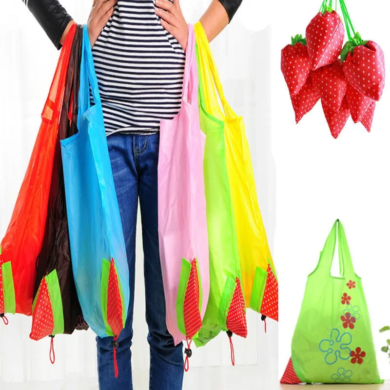 50 pièces ECO Rangement sac à main Strawberry pliable Tote Shopping Sacs réutilisables Couleurs aléatoires Environnement Pliage BAG2082