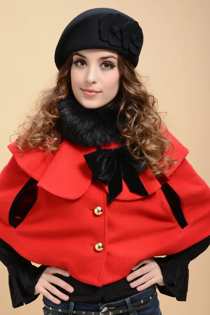 여성을위한 새로운 패션 브랜드 겨울 베레모 베레모 모자 여성 비니 모자 꽃 프랑스 트릴 비 모직 소프트 스튜어디스 모자