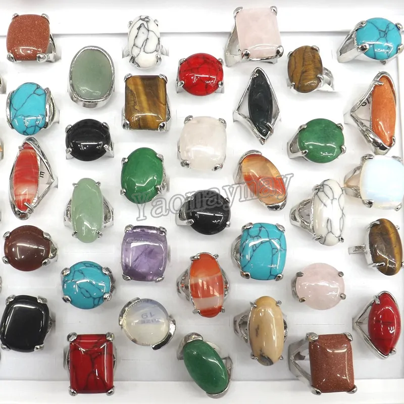 Queen Rozmiar Wysokiej jakości naturalne półprzewodnikowe kamienne pierścienie obejmują turkusowy opal kwarc różany itp. 2430