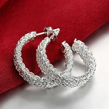 Alta calidad 925 de plata brazaletes de malla anillos pendientes encanto conjunto de joyas para las mujeres de moda estilo simple envío gratis / 