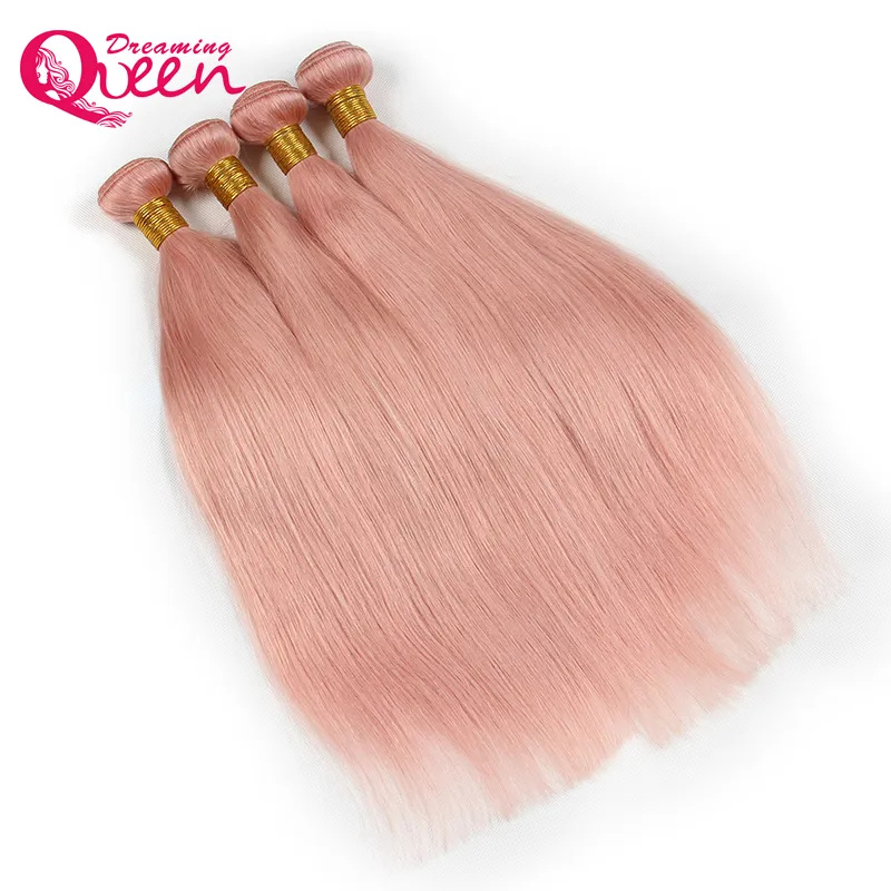 Dreaming Queen Hair Solid Pink Ombre Brazilian Straight Virgin Human Hair Weave Bundles Peachy R Hair Extensions 3 Bundles 