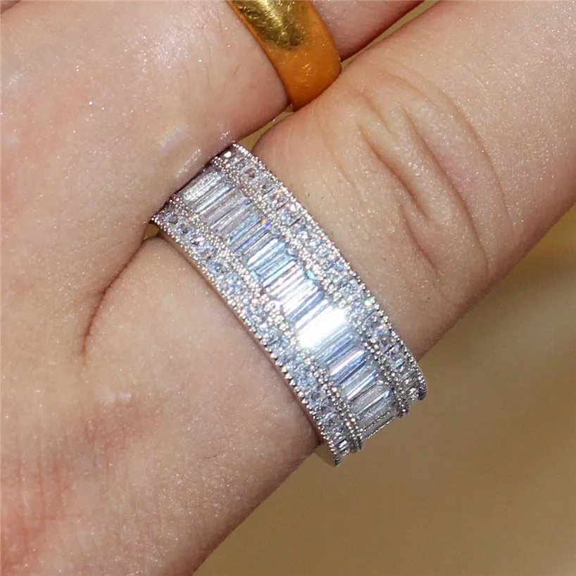 Luxo 10kt branco ouro preenchido quadrado pavimentar configuração completa simulado diamante cz anéis de pedra preciosa jóias cocktail anel de banda de casamento para 233e
