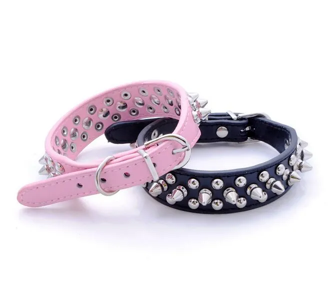 6 färger Justerbart lädernitar Spiked Studded Pet Puppy Dog Collar Bullet Design Neck Rem Kitty Drop Ship Supply G480216A