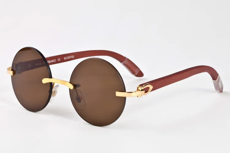 Новые модные круглые очки для мужчин и женщин, высококачественные солнцезащитные очки из рога буйвола, без оправы, коричневые, черные, прозрачные линзы, солнцезащитные очки в деревянной оправе232G