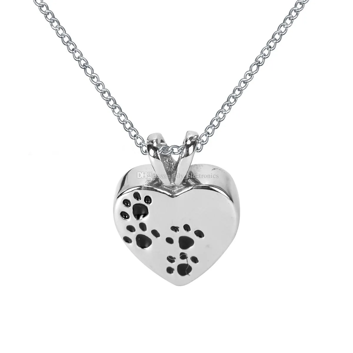 Lily Cremation Jewelry Puppy Pet Dog Paw Print Heart Necklace Memorial Urn Pendant Ashes With Present Bag och Chain309a