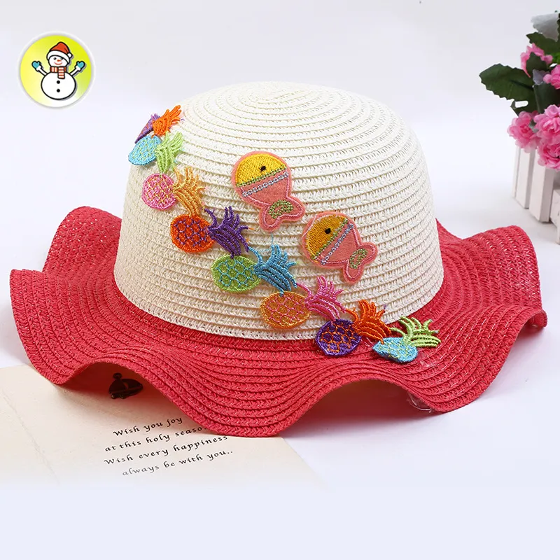 Zomer Cartoon Fruit Vis Borduren Strohoed voor Kinderen Outdoor Reizen Strand Zon Hoeden Jongens Meisjes Dome Cap KIDS-9 Whole3204