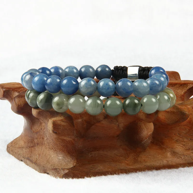 Bracelets Shambhala entiers 8mm, œil de tigre naturel, Lapis Lazuli, perles en pierre d'aventurine vert clair et bleu avec carré argenté 267L