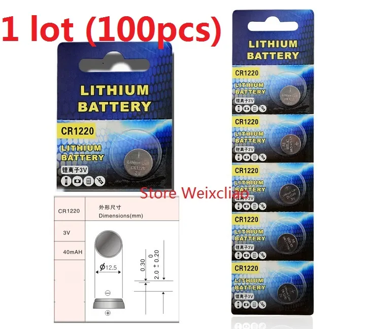 100 pz 1 lotto CR1220 3 V batteria agli ioni di litio li batteria a bottone CR 1220 3 Volt batterie agli ioni di litio Spedizione Gratuita