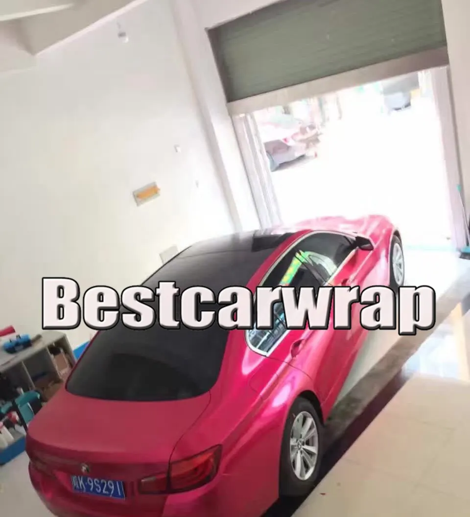 Rose Red Gloss Metallic Vinyl Car Wrapping Film With Air Release Metallic Gloss Wrap Foil sticker SIZE: 1.52*20M/Roll