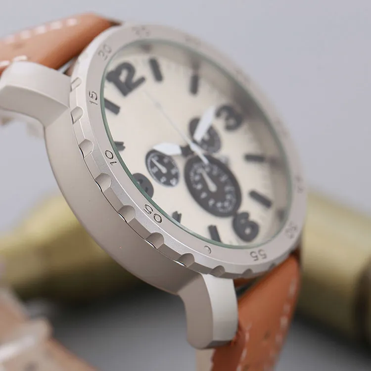 2017 Nieuwe Grote Wijzerplaat Luxe Design Mannen Horloge Mode Lederen Band Quartz Horloges Montre Klok Relogio Relojes De Marca Sport Polsw326E