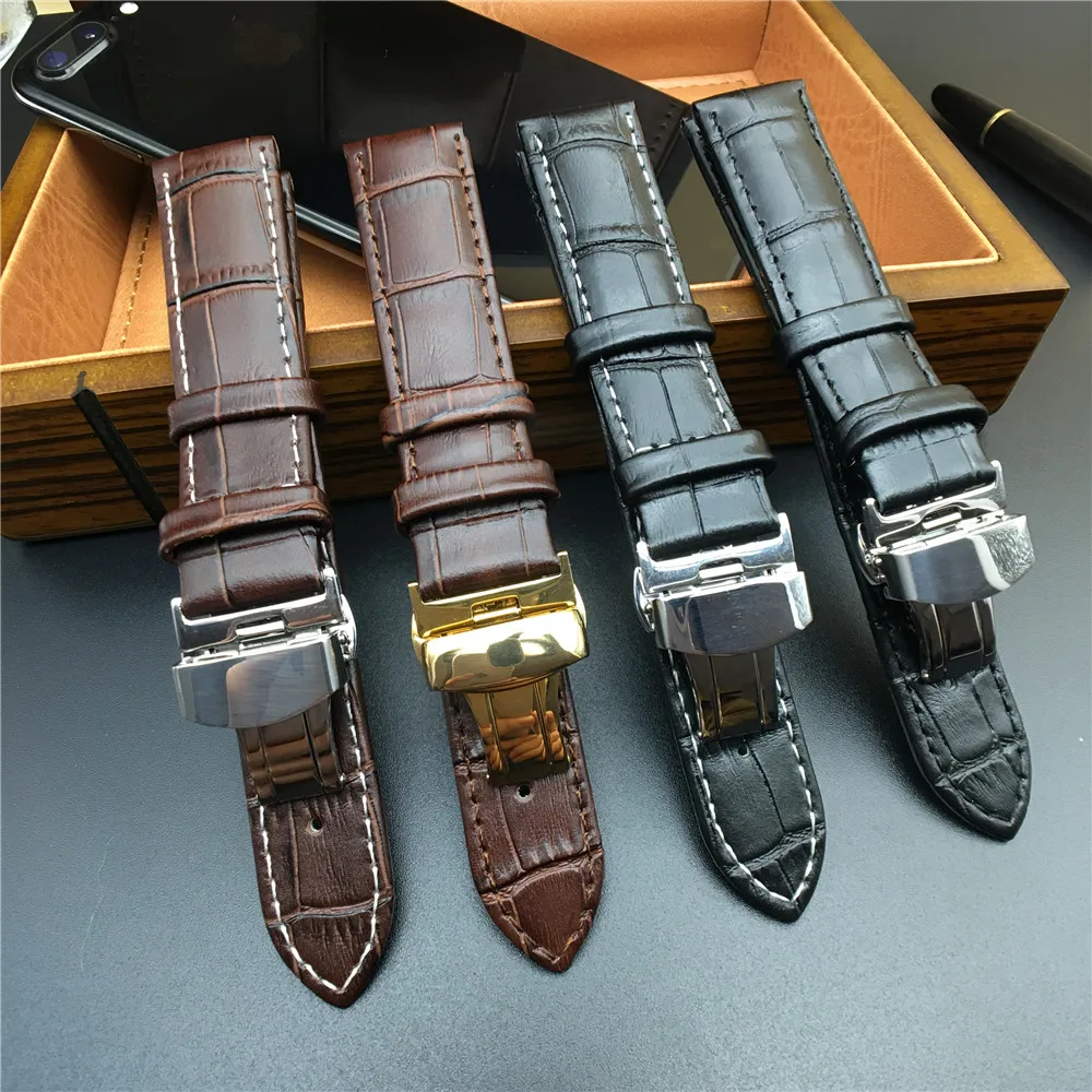 Äkta läder Watchband Watch Band -rem för IWC Tissot 12mm 13mm 14mm 15mm 16mm 18mm 19mm 20mm 22mm 24mm257y